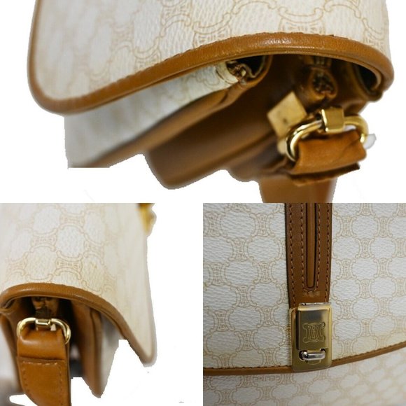 CELINE Macadam Pattern Crossbody Shoulder Bag PVC Leather White Brown - Picture 10 of 16